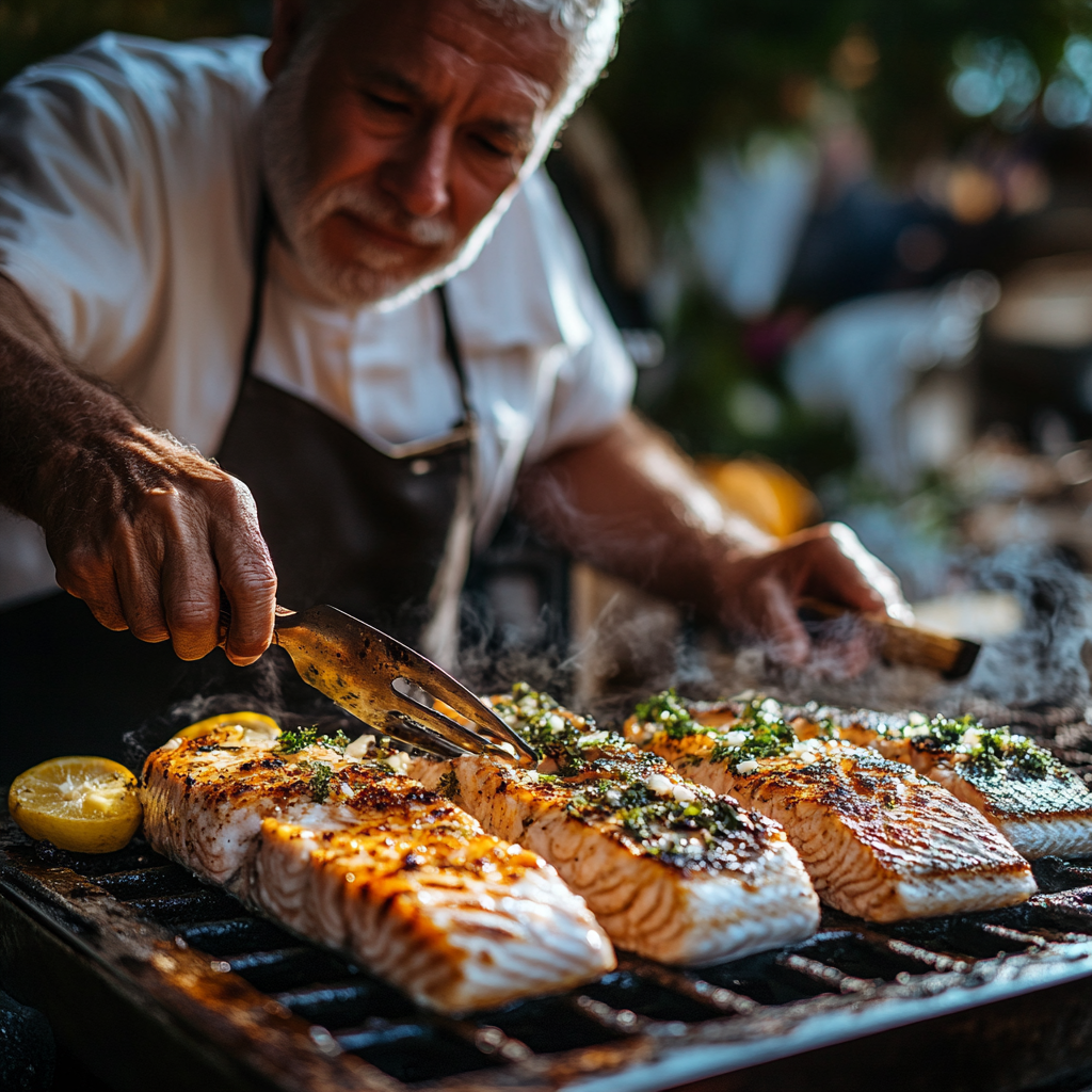 Щастливи възрастни хора готвят здравословна храна